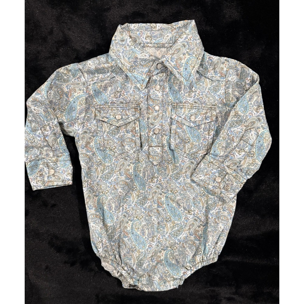 Infant Western Wear One Piece 9-12 Months Pearl Snaps Long Sleeve Paisley Print